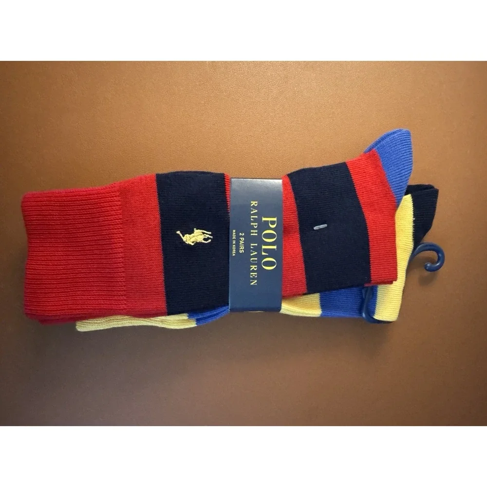 Polo Ralph Lauren Striped Cotton Trouser Socks 2 Pack Red Royal Men's 10-13